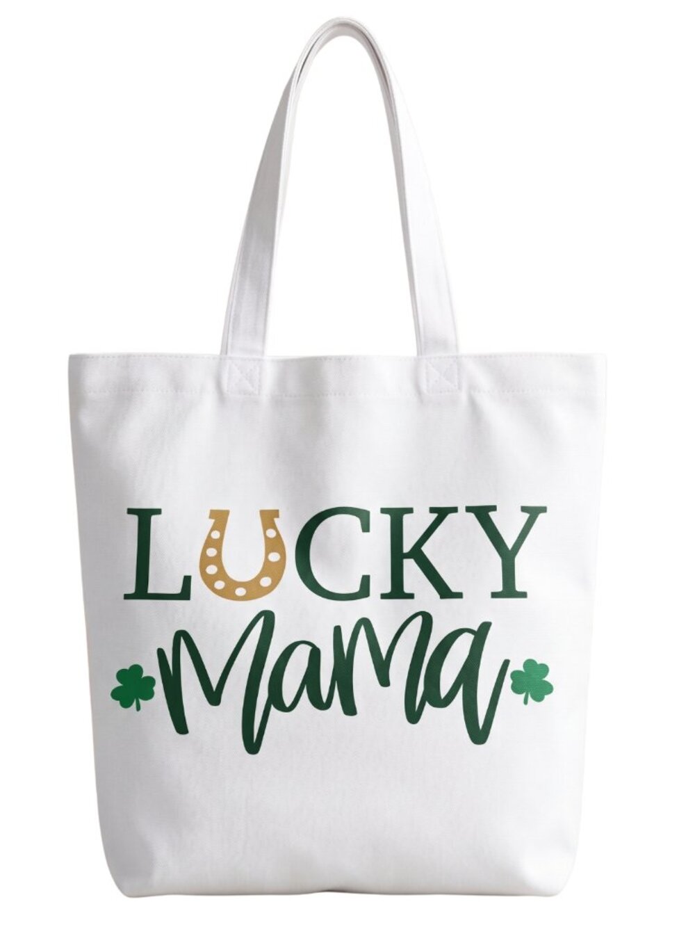 NWOT White Lucky Mama St Patricks Day Horseshoe Canvas Tote Bag 13"x15"